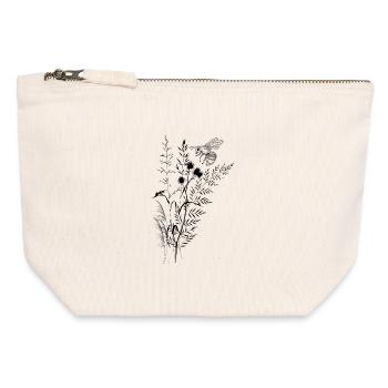 Composition fleurs sauvage et abeille fourmis - Pochette zippée en toile 12 x 13 cm - blanc naturel - Devant
