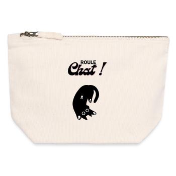 Chat en roue libre ! - Pochette zippée en toile 12 x 13 cm - blanc naturel - Devant