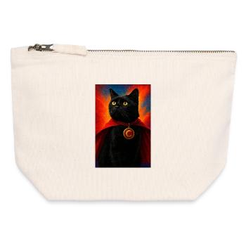 Chat super-héros avec médaillon en or - Pochette zippée en toile 12 x 13 cm - blanc naturel - Devant