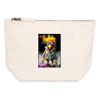 Humorous bird artist doll with colorful hairstyle - Canvas Zip Pouch 12 x 13 cm - nature - Front