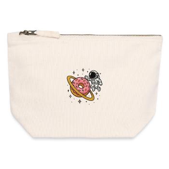 Astronaute de l’espace avec Donut Planet - Pochette zippée en toile 12 x 13 cm - blanc naturel - Devant