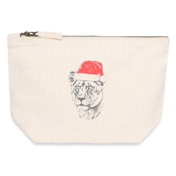 Chapeau de Noël Lionne - Pochette zippée en toile 12 x 13 cm - blanc naturel - Devant