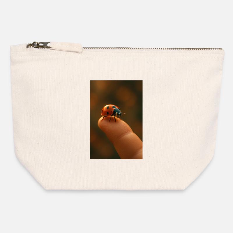 Fingertip with ladybug in macro - Canvas Zip Pouch 12 x 13 cm - nature