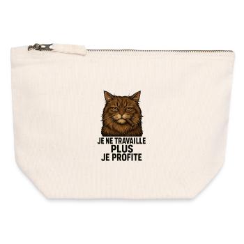 Cat. I don't work anymore, I enjoy it. - Canvas Zip Pouch 12 x 13 cm - nature - Front