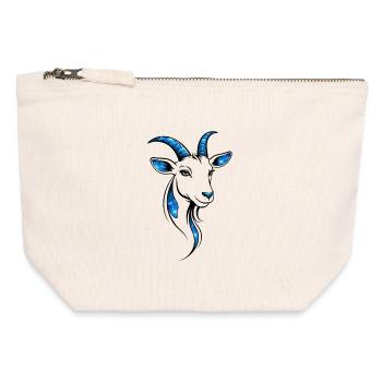 Bleu linéaire de chèvre – motif animal moderne - Pochette zippée en toile 12 x 13 cm - blanc naturel - Devant
