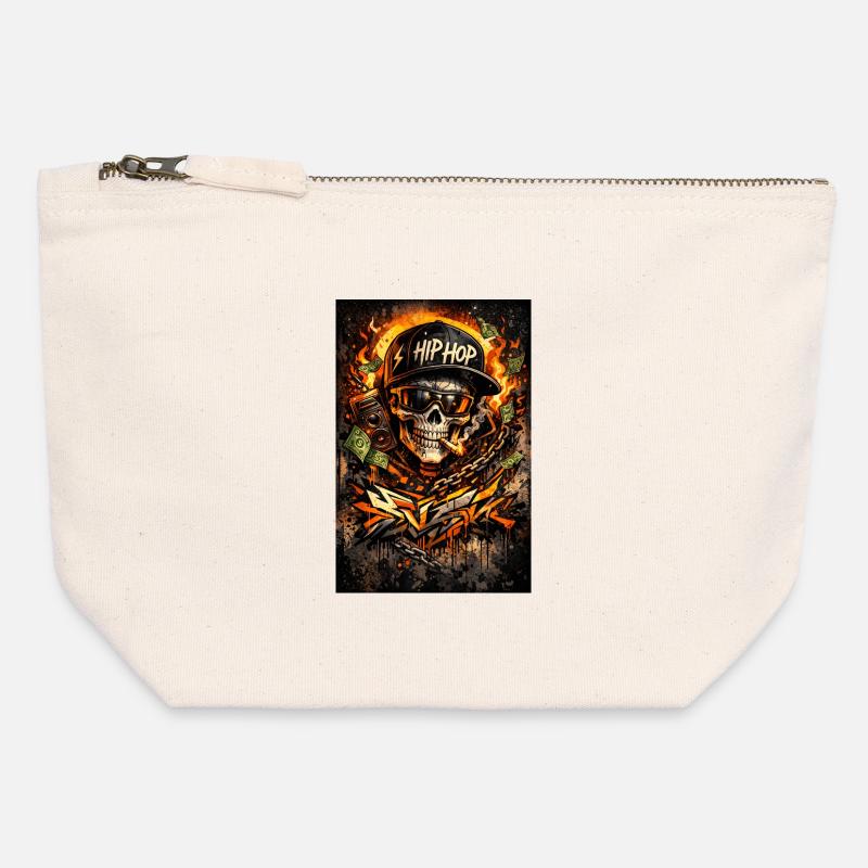 Hip Hop Fire Skull Graffiti - Canvas Zip Pouch 12 x 13 cm - nature