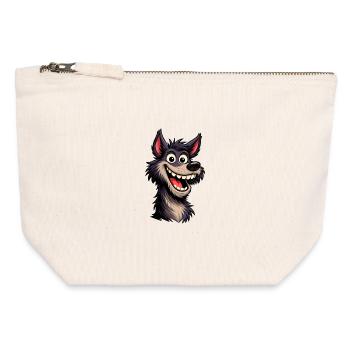 Verrückter Cartoon-Wolf mit breitem Grinsen - Canvas Reißverschluss-Täschchen (12 x 13 cm) - Naturweiß - Vorne