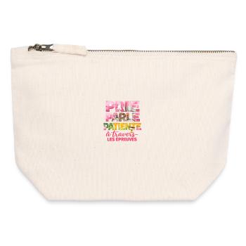 Prière et Patience à travers les Épreuves - Pochette zippée en toile 12 x 13 cm - blanc naturel - Devant