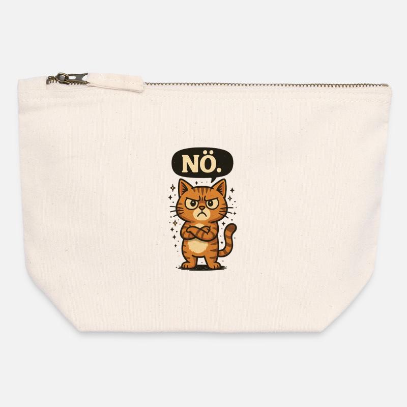 Nope - cat says no - Canvas Zip Pouch 12 x 13 cm - nature
