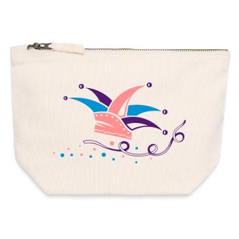 Carnival, jester cap, streamers - Canvas Zip Pouch 12 x 13 cm - nature - Front