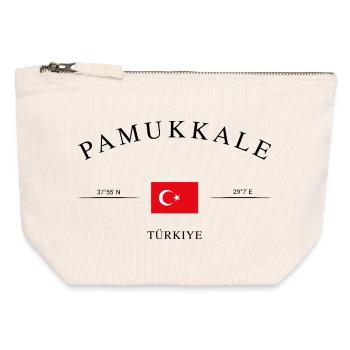 Pamukkale Turquie – Souvenir et cadeau des Fêtes - Pochette zippée en toile 12 x 13 cm - blanc naturel - Devant