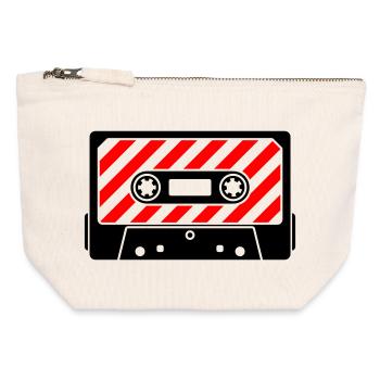 Cassette Mixtape Rétro – Motif culte de la musique - Pochette zippée en toile 12 x 13 cm - blanc naturel - Devant