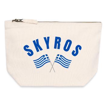 Drapeaux croisés grecs de Skyros - Pochette zippée en toile 12 x 13 cm - blanc naturel - Devant