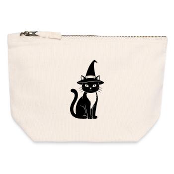 Chat des sorcières - Pochette zippée en toile 12 x 13 cm - blanc naturel - Devant