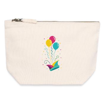 Casquette de fou de carnaval avec ballons et confettis - Pochette zippée en toile 12 x 13 cm - blanc naturel - Devant