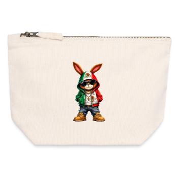 Lapin à capuche avec drapeau du Mexique - Pochette zippée en toile 12 x 13 cm - blanc naturel - Devant