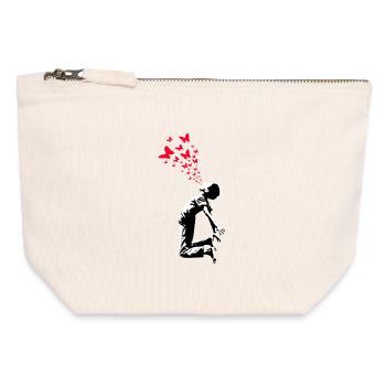 Style artistique de rue Butterfly Boy - Pochette zippée en toile 12 x 13 cm - blanc naturel - Devant