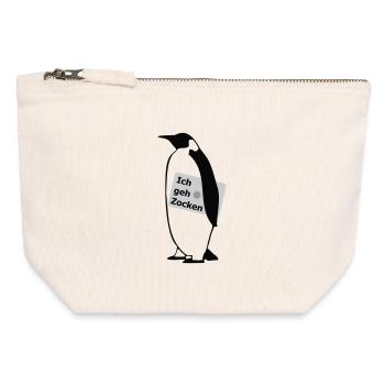 Pinguin geht Zocken - Canvas Reißverschluss-Täschchen (12 x 13 cm) - Naturweiß - Vorne