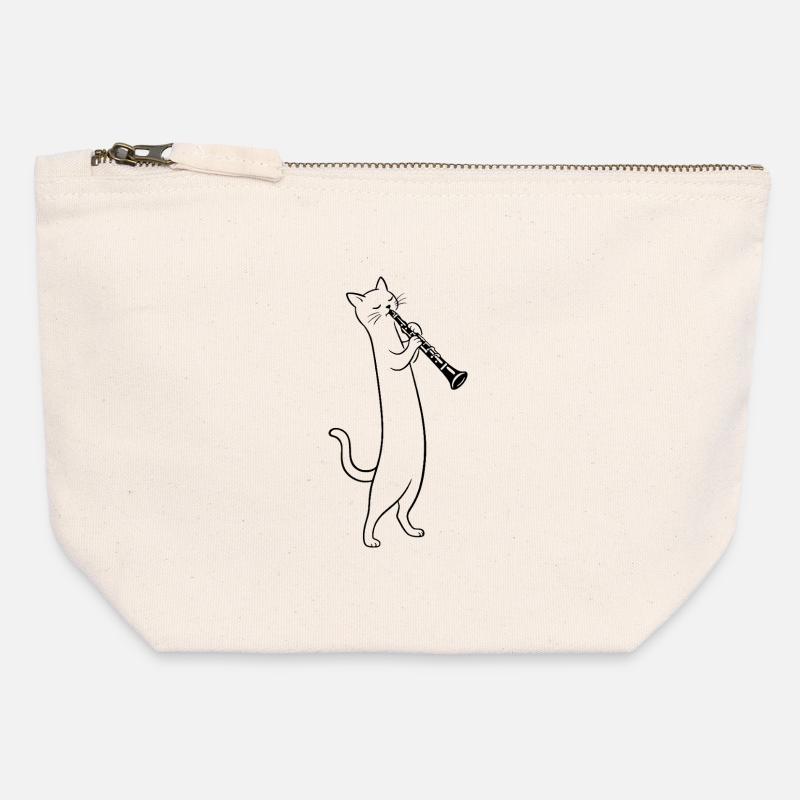 Cat plays clarinet - Canvas Zip Pouch 12 x 13 cm - nature