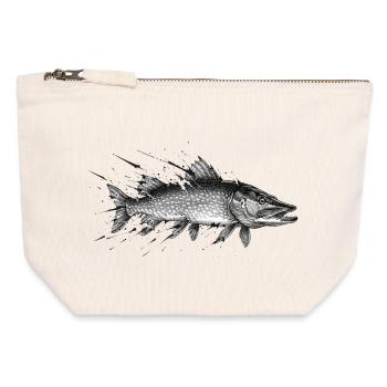 Hecht Raubfisch Angler Ink Vektor - Canvas Reißverschluss-Täschchen (12 x 13 cm) - Naturweiß - Vorne