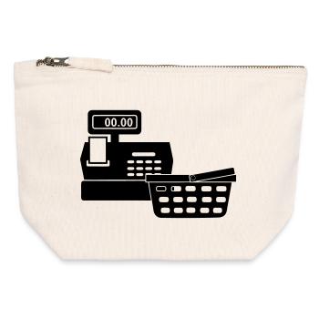 Kasse für Supermarkt-Logo mit Warenkorb - Canvas Reißverschluss-Täschchen (12 x 13 cm) - Naturweiß - Vorne
