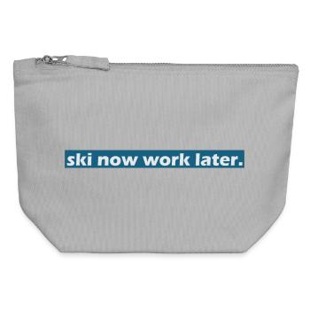 Skiez maintenant - Pochette zippée en toile 12 x 13 cm - gris chiné - Devant