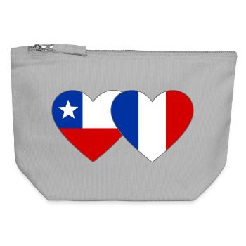 Chile Frankreich Flagge Herz - Canvas Reißverschluss-Täschchen (12 x 13 cm) - Grau meliert - Vorne