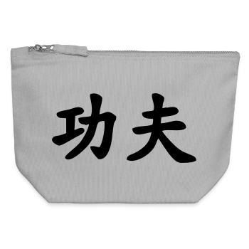 Caractère chinois de kung-fu - Pochette zippée en toile 12 x 13 cm - gris chiné - Devant