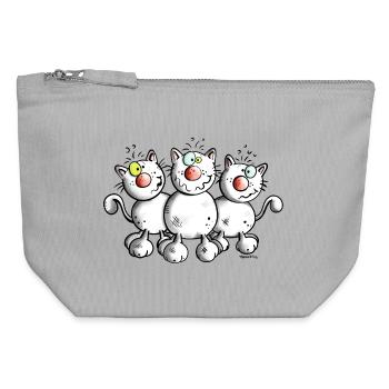 Trois Chats - Pochette zippée en toile 12 x 13 cm - gris chiné - Devant