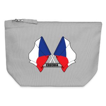 RÉPUBLIQUE TCHÈQUE – Drapeaux croisés - Pochette zippée en toile 12 x 13 cm - gris chiné - Devant