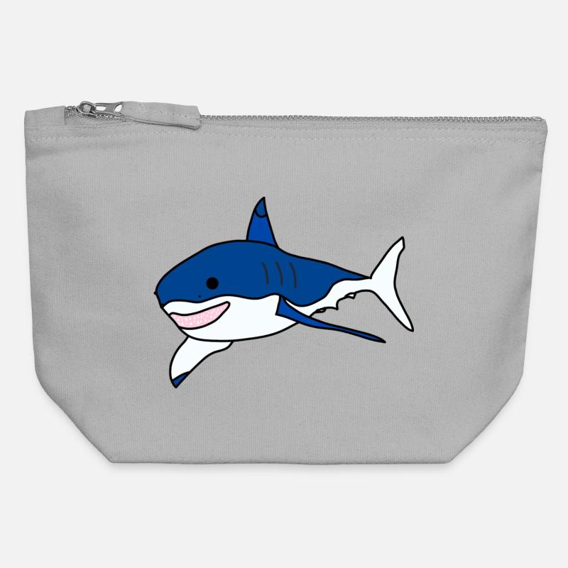 Great White Shark Cartoon - Canvas Zip Pouch 12 x 13 cm - sports grey
