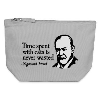 Time spent with cats is never Sigmund Freud - Pochette zippée en toile 12 x 13 cm - gris chiné - Devant