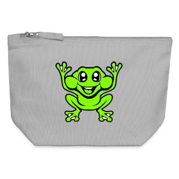 Frog Toad Laughs Funny Jumping Happy Comic - Canvas Zip Pouch 12 x 13 cm - sports grey - Front