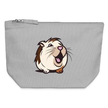 Cobaye joyeux / Hamster – Nez en cœur - Pochette zippée en toile 12 x 13 cm - gris chiné - Devant