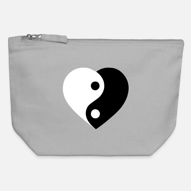 Yin et Yang Love Version :) - Pochette zippée en toile 12 x 13 cm - gris chiné