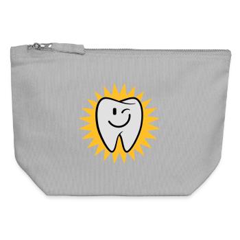 Dent heureux - Pochette zippée en toile 12 x 13 cm - gris chiné - Devant