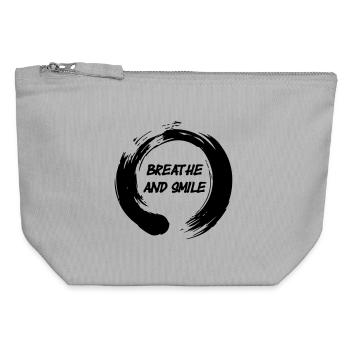 Enso-Zen-Kreis mit Text "Atem und Lachen" - Canvas Reißverschluss-Täschchen (12 x 13 cm) - Grau meliert - Vorne