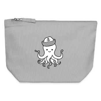 Niedlicher Oktopus mit Ankerhut - Canvas Reißverschluss-Täschchen (12 x 13 cm) - Grau meliert - Vorne