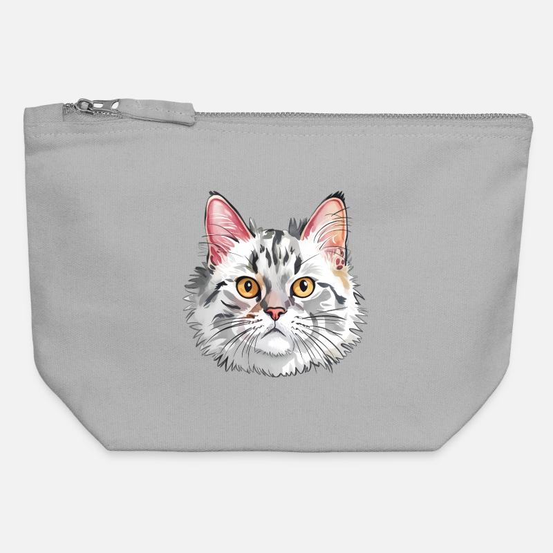 Realistic Cat Portrait Illustration - Canvas Zip Pouch 12 x 13 cm - sports grey