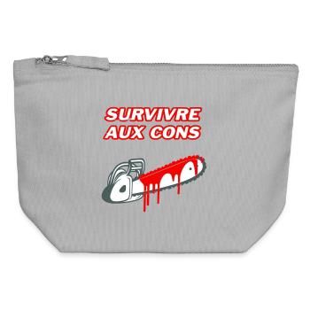 Survivre aux cons - Pochette zippée en toile 12 x 13 cm - gris chiné - Devant