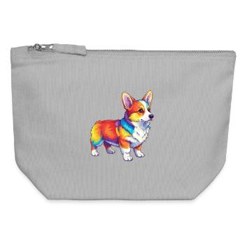 Buntes Corgi-Hund-Regenbogen-Pop-Art-Aquarell - Canvas Reißverschluss-Täschchen (12 x 13 cm) - Grau meliert - Vorne
