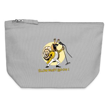 SLOW MUST GO ON - escargot rock et humour - Pochette zippée en toile 12 x 13 cm - gris chiné - Devant