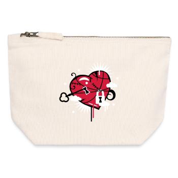 coeur lacé et réparé avec trou de serrure - Pochette zippée en toile 12 x 13 cm - blanc naturel - Devant