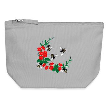 Couronne de fleurs avec des abeilles - Pochette zippée en toile 12 x 13 cm - gris chiné - Devant