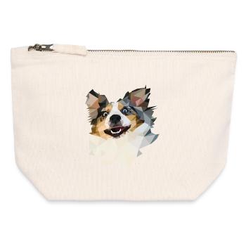 Australian Shepherd, Blue Merle, Polygon Style - Canvas Reißverschluss-Täschchen (12 x 13 cm) - Naturweiß - Vorne