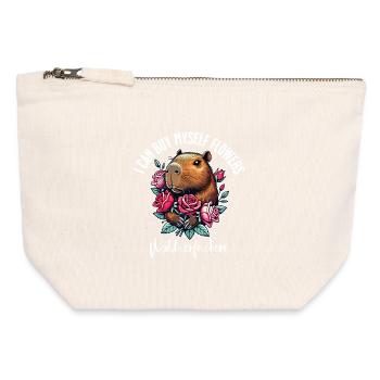 Je peux m’acheter des fleurs – Cheeky Capybara Design - Pochette zippée en toile 12 x 13 cm - blanc naturel - Devant