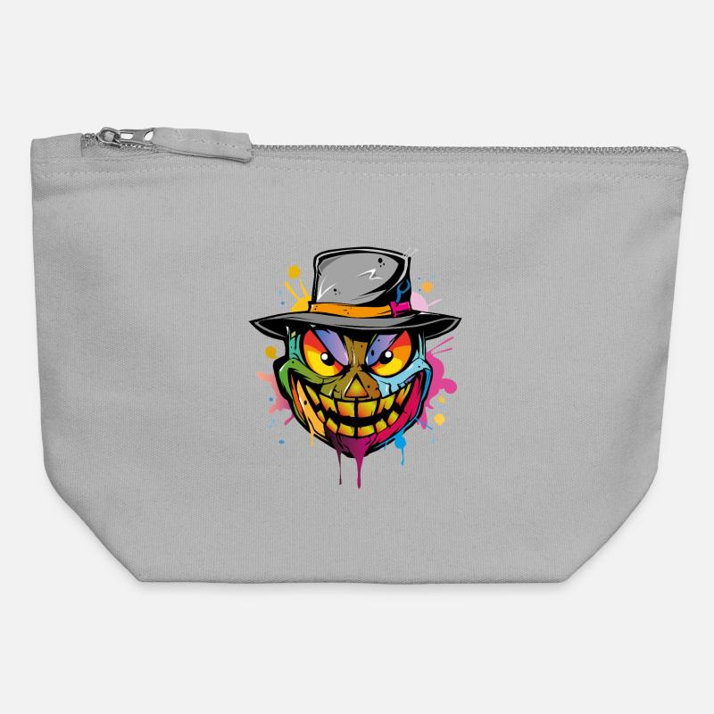 Halloween Face - Canvas Reißverschluss-Täschchen (12 x 13 cm) - Grau meliert