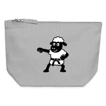 Karate Schaf - Canvas Reißverschluss-Täschchen (12 x 13 cm) - Grau meliert - Vorne