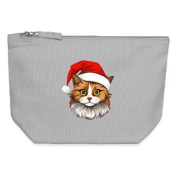 Noël chat - Pochette zippée en toile 12 x 13 cm - gris chiné - Devant