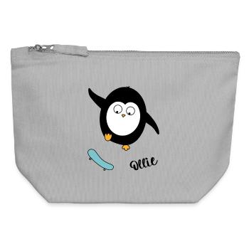 Pingouin patineur - Pochette zippée en toile 12 x 13 cm - gris chiné - Devant